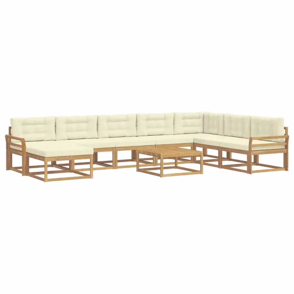 Set di divani da esterno a L vidaXL in legno di acacia con cuscini Bianco e Beige, 9 pezzi – 2