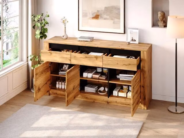 Credenza Moderna in Legno e MDF Marrone per Soggiorno e Sala da Pranzo L: 140 cm – 1