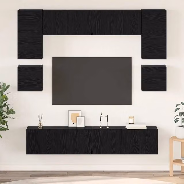 Set mobile TV 8 pz Rovere Nero Legno ingegnerizzato 3393334