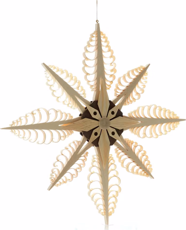 Ornamento per finestra stella di truciolo 8 centro quadrato con stella (entrambi i lati) LxHxP=32x32x3cm NUOVO