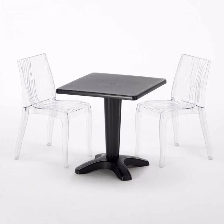 Tavolo quadrato nero e 2 sedie in polipropilene colorato Set di bastoni per interni Grand Soleil Dune Balcony - Trasparente