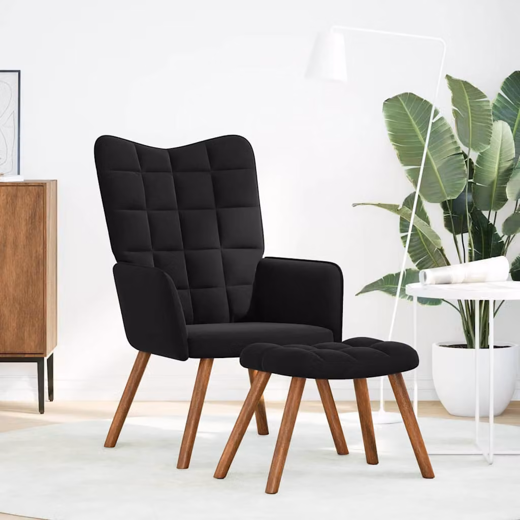 vidaXL Poltrona Relax con Sgabello in Velluto Nero