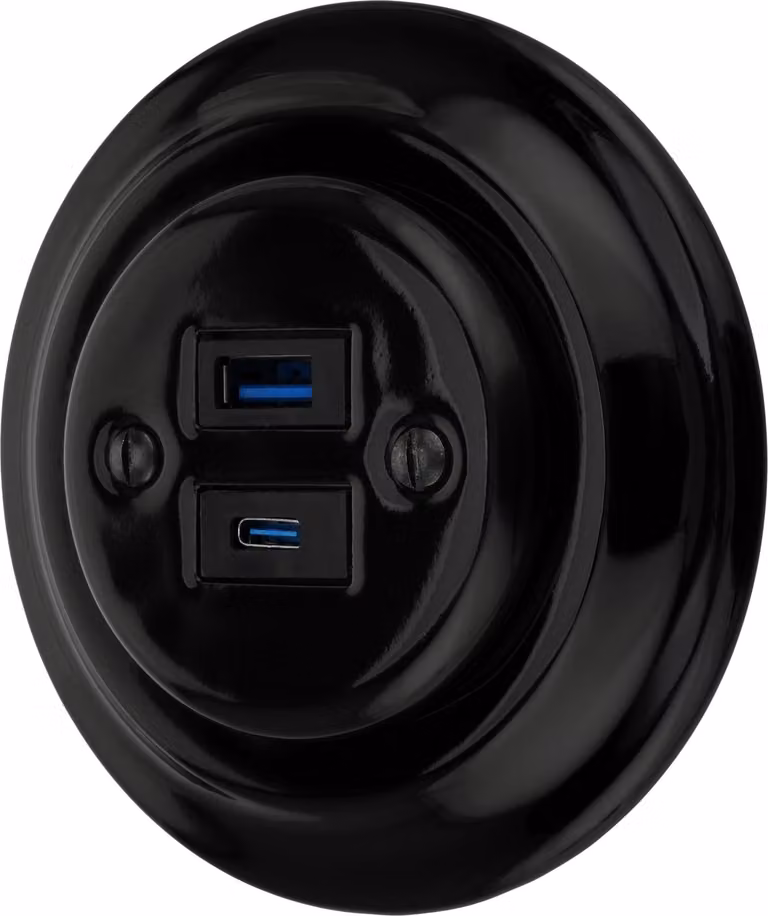 Porcellana da incasso Presa di corrente Retro USB-A I USB-C 2-fold I PR1 nero