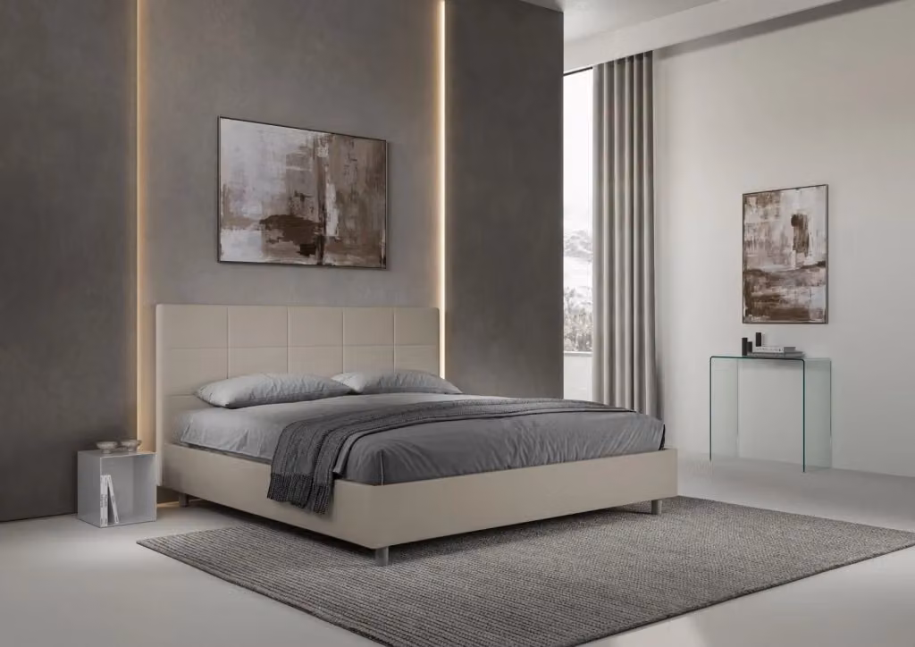 Letto matrimoniale king size BS COM con rete imbottita in similpelle beige L: 180 cm, P: 210 cm – 2