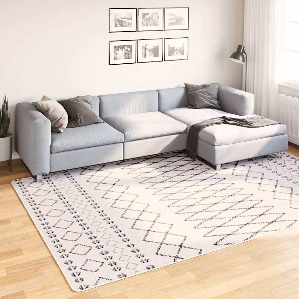 vidaXL Tappeto Lavabile Moderno con Design Geometrico in Poliestere, Nero e Bianco, L 190 cm x P 300 cm