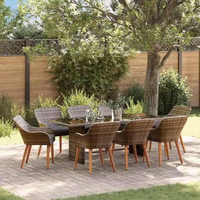 Set da pranzo per giardino e terrazzo vidaXL in polyrattan grigio, 9 pezzi