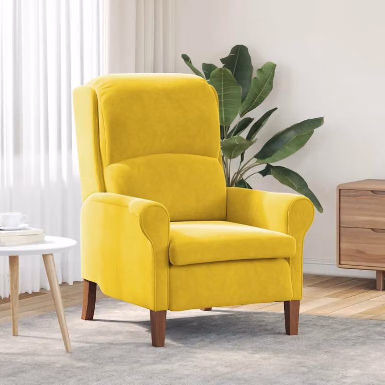 Poltrona moderna vidaXL in velluto giallo con braccioli, L: 76 cm, P: 94 cm, H: 102 cm
