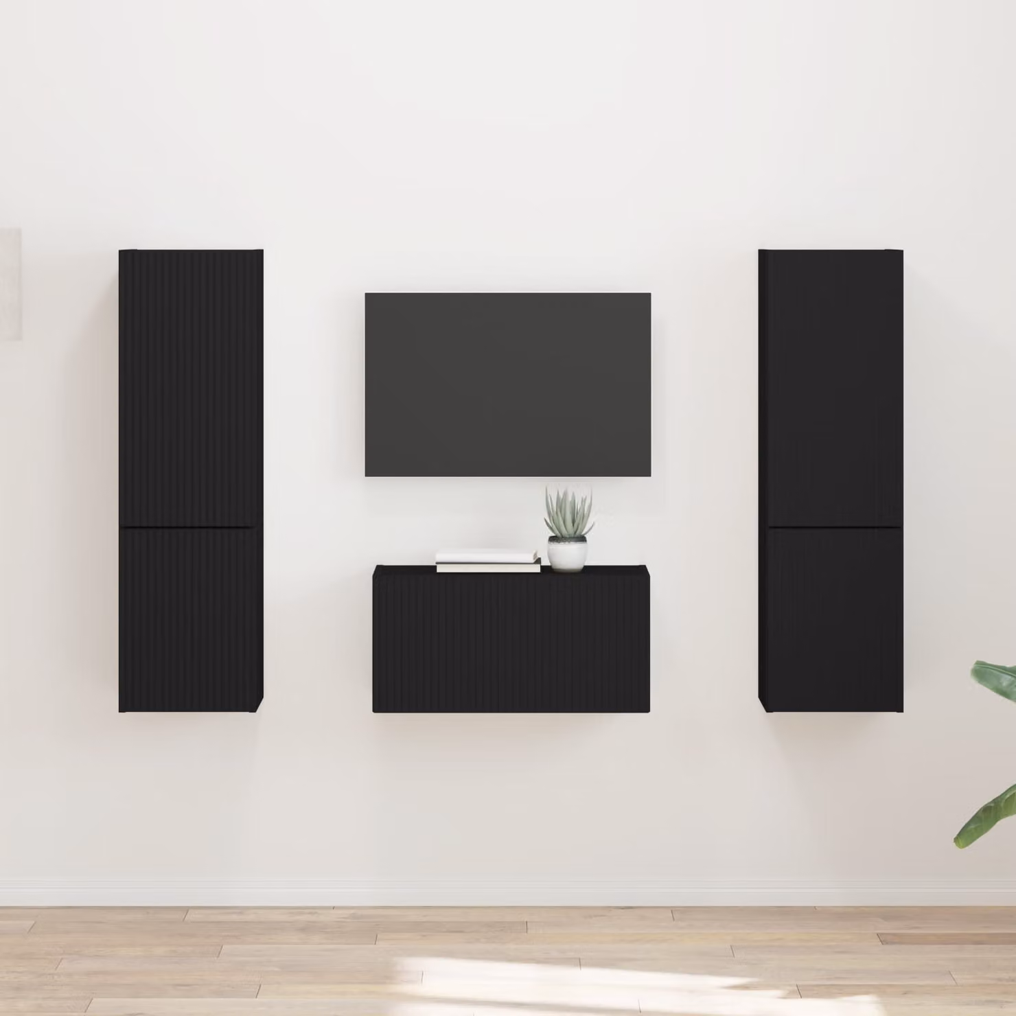 Set mobile TV moderno vidaXL in 5 pezzi nero in legno ingegnerizzato MDF