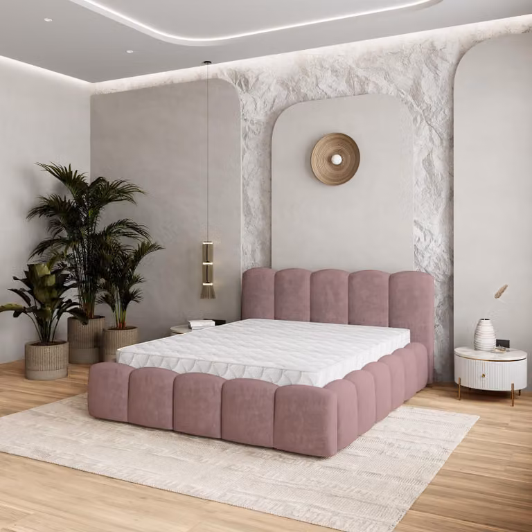 Letto imbottito Masseno FALINA K 200x200 cm, letto imbottito con cassetti - Rosa, KRONOS 27