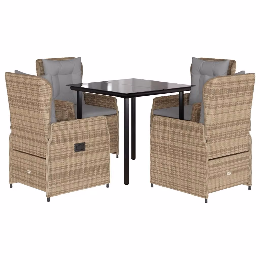 Set da Pranzo da Giardino 5 pz con Cuscini Beige in Polyrattan