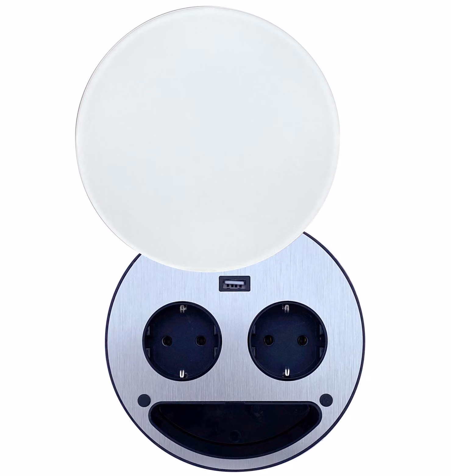 Presa da cucina Smile, presa da incasso a 2 vie con USB, copertura in vetro