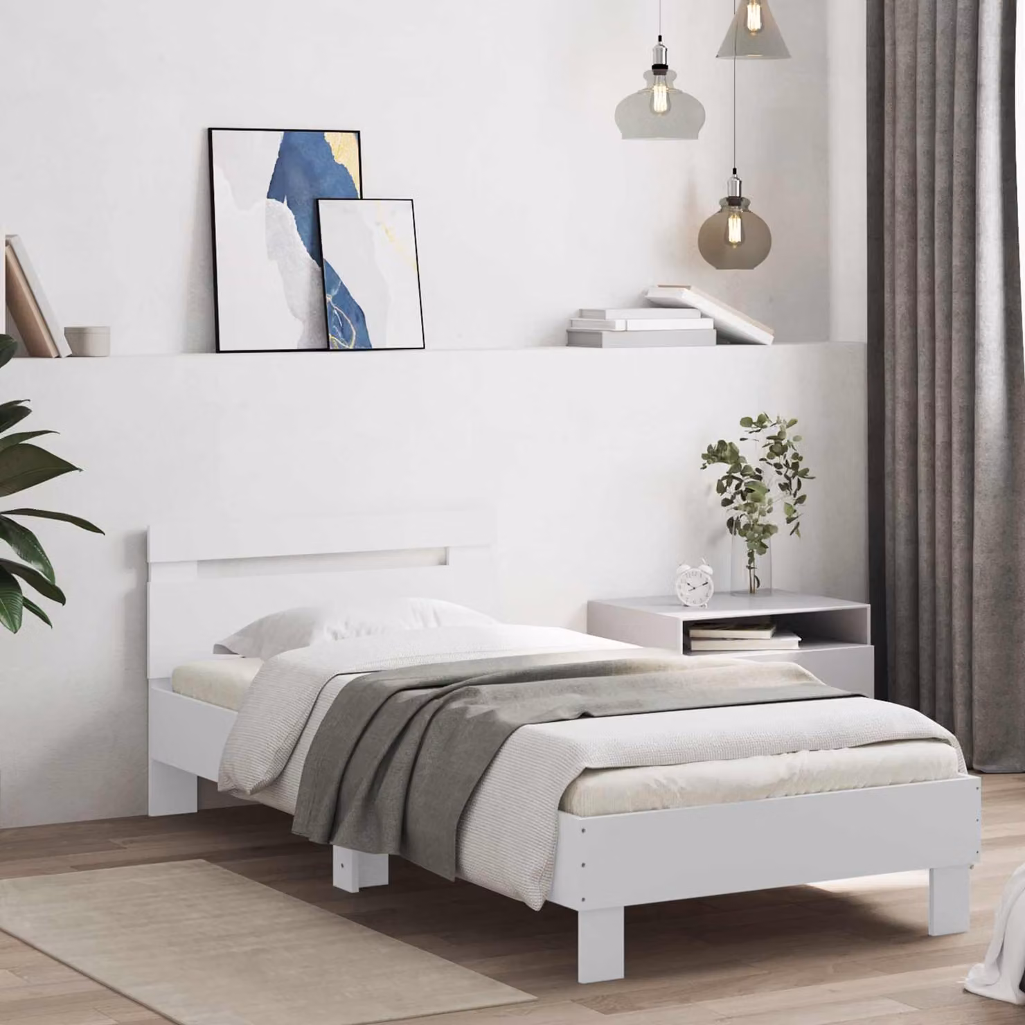 Struttura letto moderna vidaXL in legno ingegnerizzato bianco con illuminazione sottostante e porta USB L/P/H: 200 x 80 x 85 cm