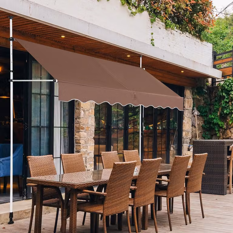Tenda da sole retrattile e telescopica Costway con manovra a bracci pieghevoli, parasole impermeabile resistente ai raggi UV in alluminio e poliestere, colore marrone