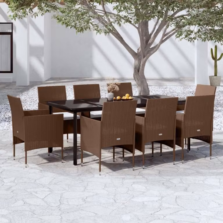 Maison Exclusive - Set da pranzo da giardino da 9 pezzi con cuscini marroni e neri