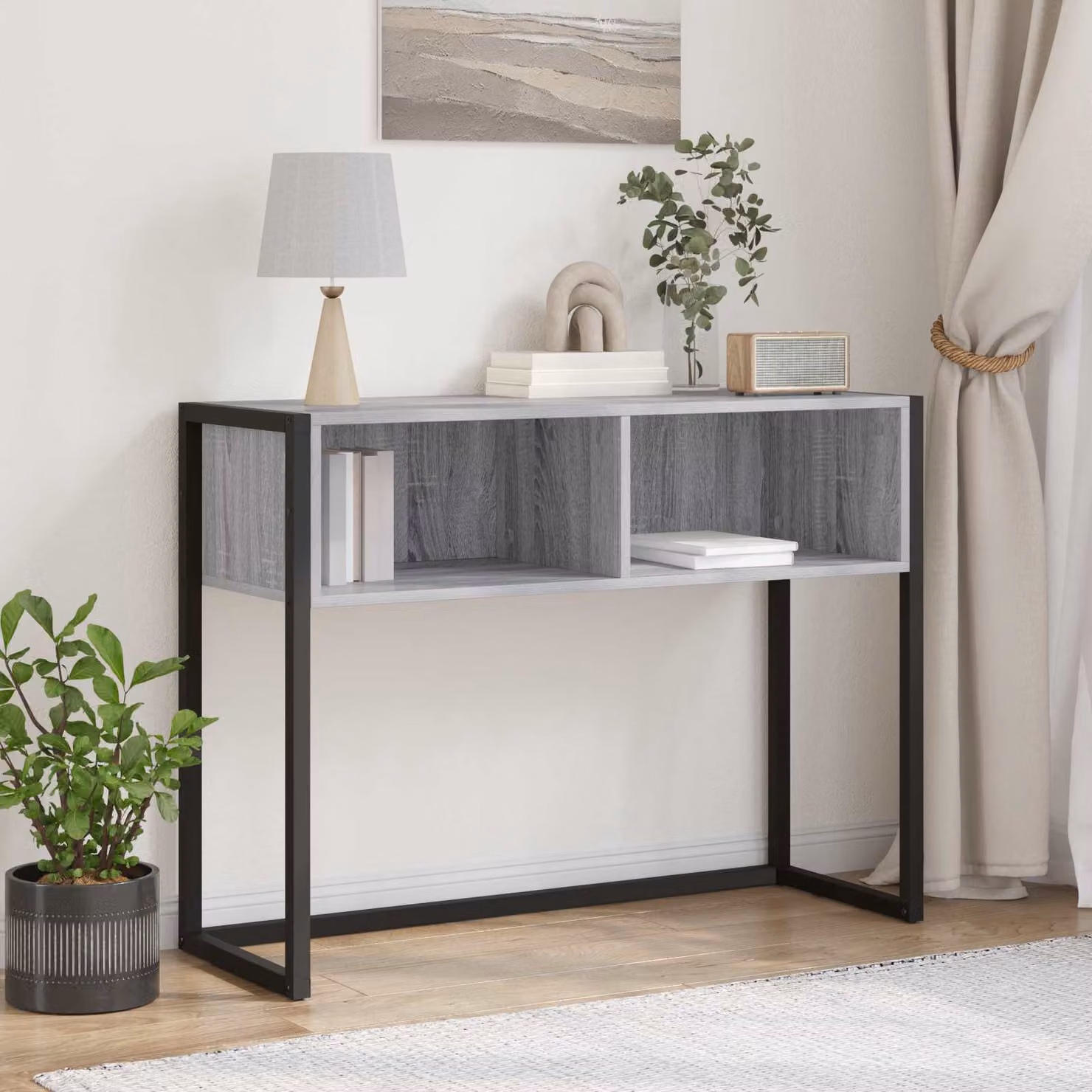 vidaXL Tavolino da soggiorno rettangolare in stile industriale, colore grigio, L/P/H: 100 x 36 x 75 cm