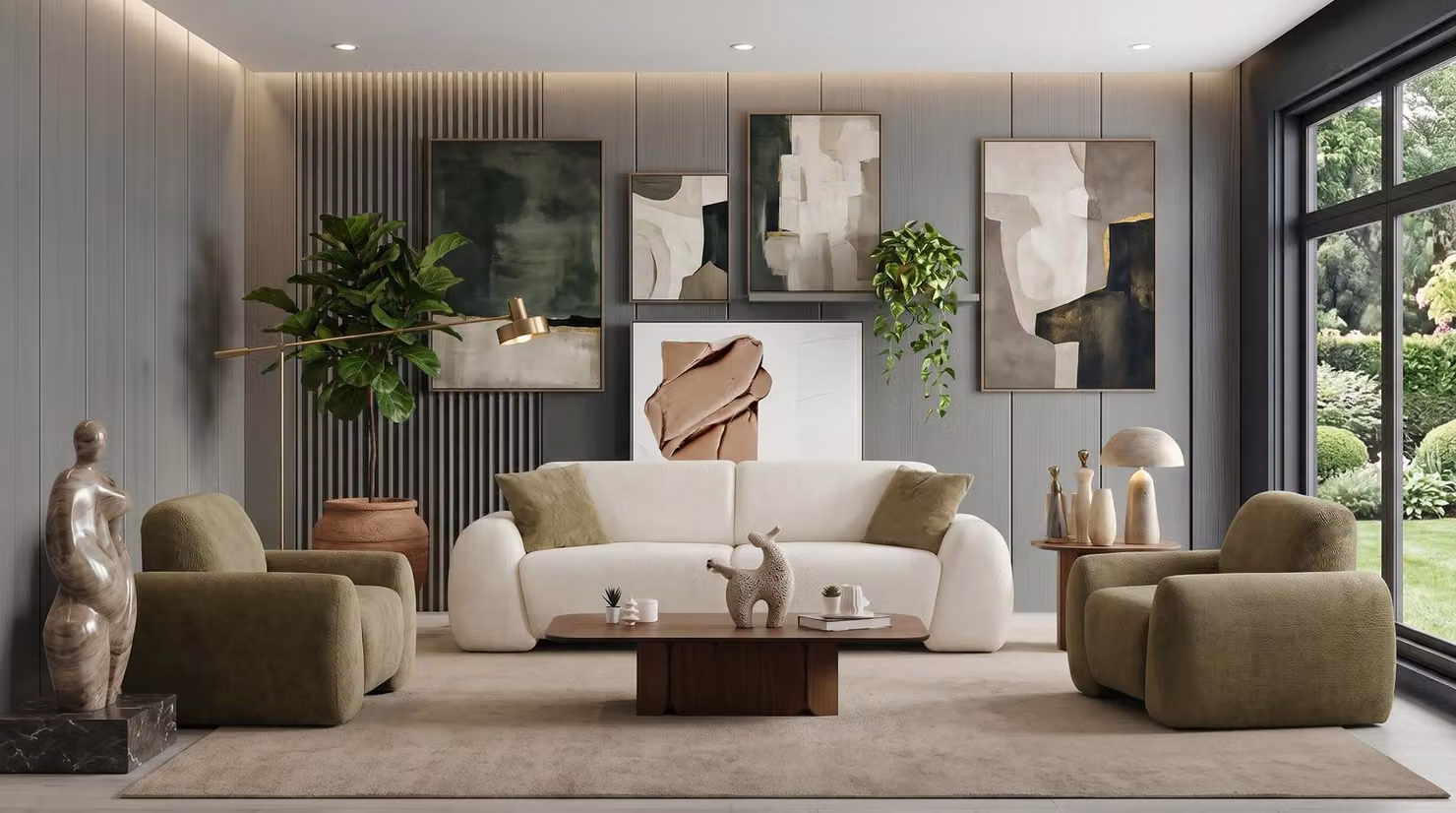 Wohnzimmer Set 3 Sitzer Sofa 2x Sessel Modern Beige Elegant