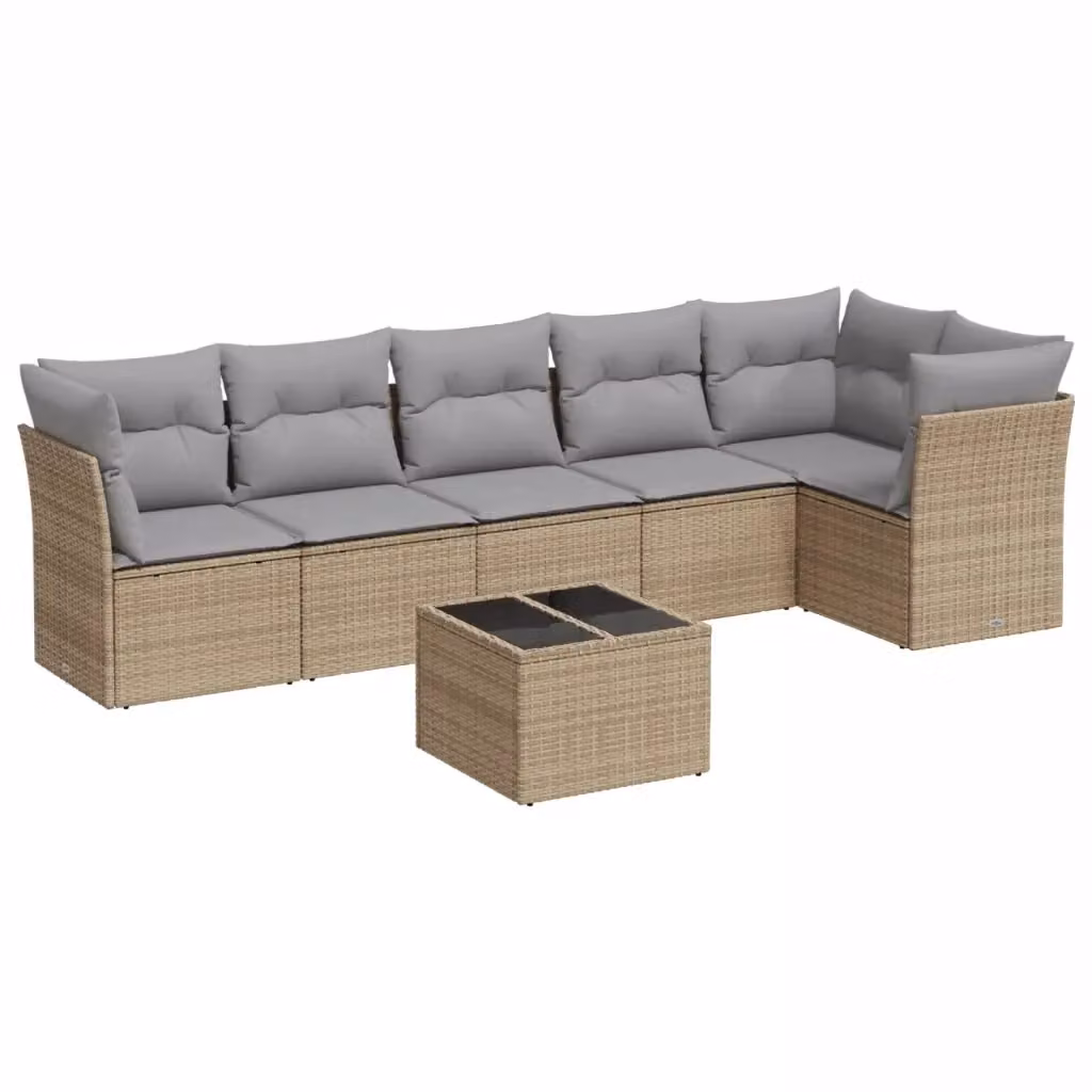 vidaXL Set Divani da Giardino 7 pz a Forma a L con Tavolino, Cuscini Beige e Struttura in Acciaio Verniciato a Polvere – 2
