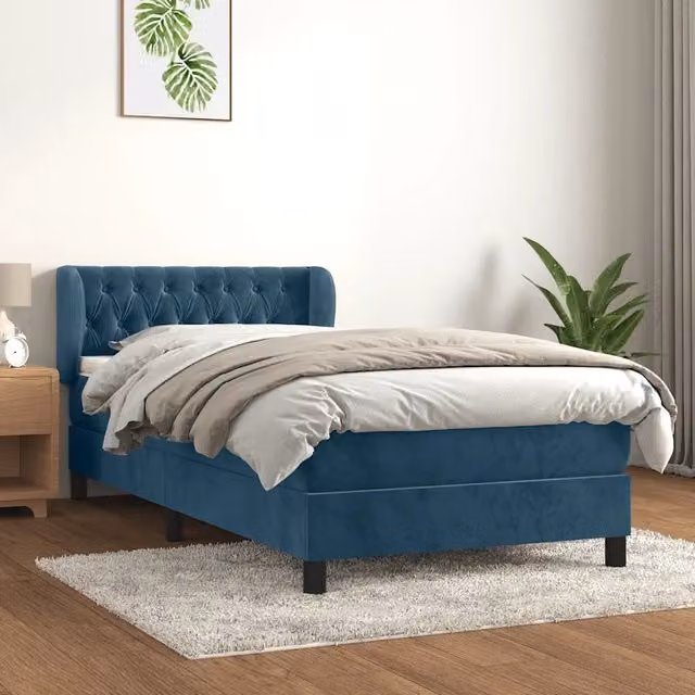 Letto con Giroletto a Molle e Materasso Ibrido vidaXL in Velluto Blu e Bianco L/P/H: 90 x 190 cm