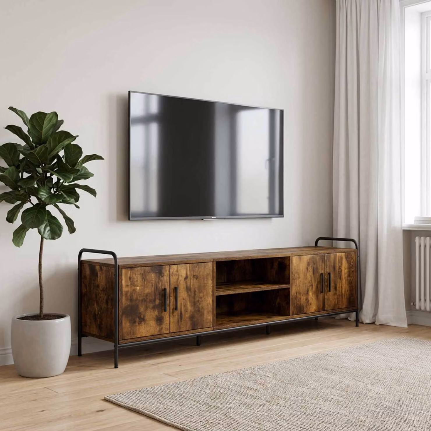Mobile TV vidaXL in legno e metallo Rovere Fumo, L: 167,5 cm, P: 33 cm, H: 50 cm
