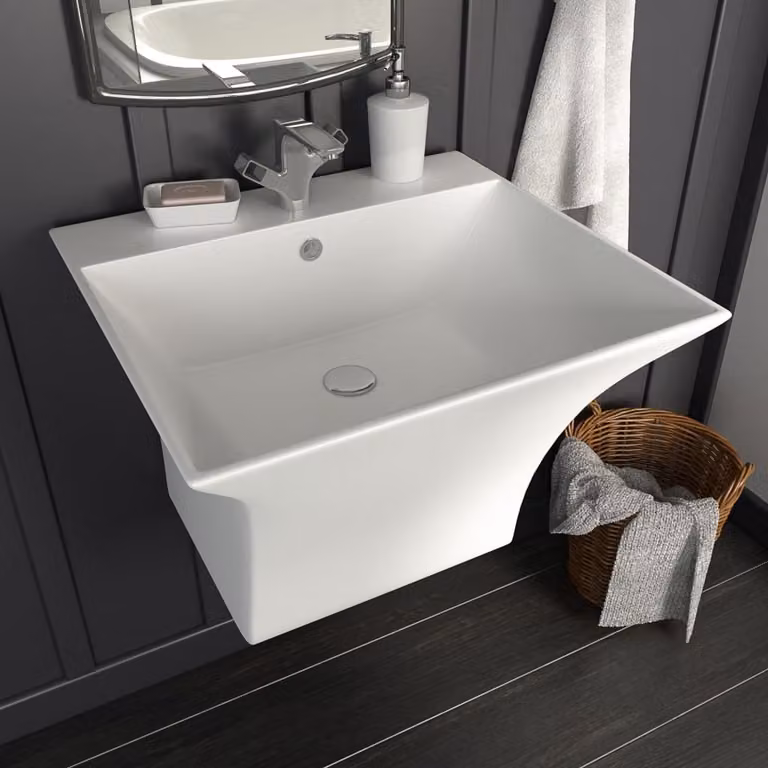 The Living Store Lavabo a parete in Vetroceramica bianca 500 x 450 x 410 mm