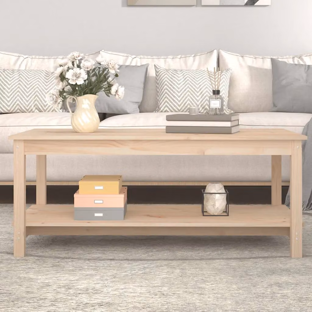 vidaXL Tavolino da Salotto in Legno di Pino Massello Rustico Beige L: 110 cm, P: 55 cm, H: 45 cm