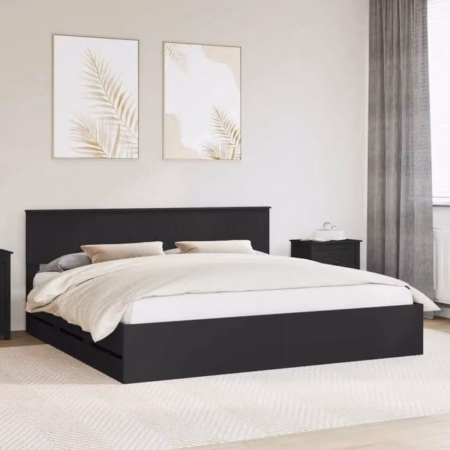 Struttura del letto-Giroletto Nero 200 x 200 cm Legno Ingegnerizzato 682653