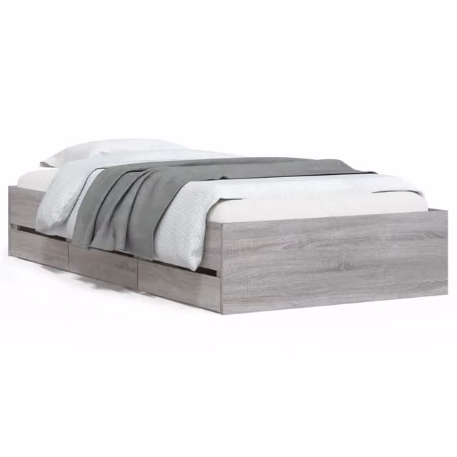Letto singolo moderno con cassetti in legno multistrato Grigio Sonoma L/P: 100 x 200 cm – 1