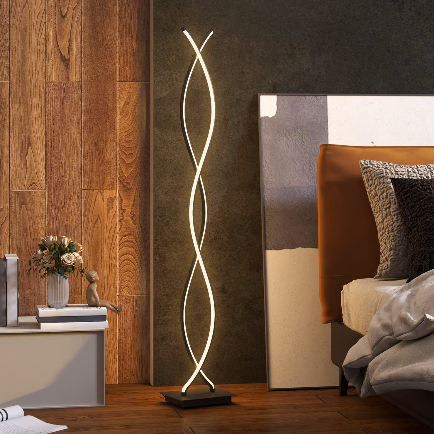 Lampada da terra LED a doppia spirale HOMCOM con luminosità regolabile e interruttore a pedale, colore nero – 2