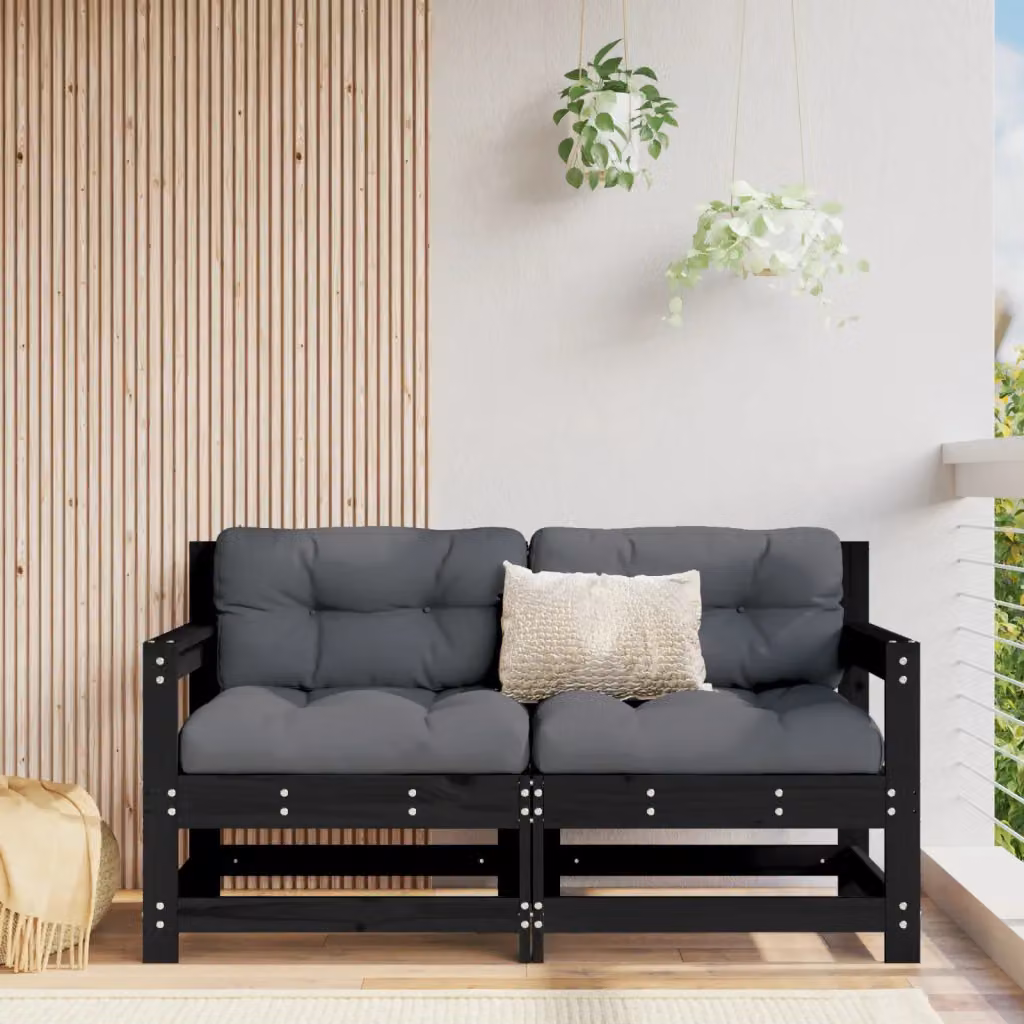 Set di 2 divani angolari da giardino vidaXL in legno massello di pino nero stile rustico