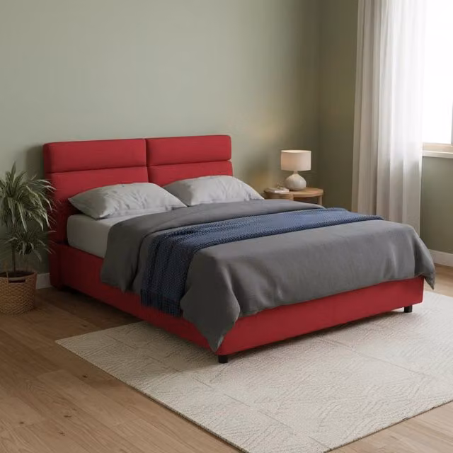 Letto Matrimoniale Annus DMORA con Materasso Incluso, Design Moderno con Contenitore a Sollevamento, Rosso e Nero, L/P: 160 x 200 cm – 1