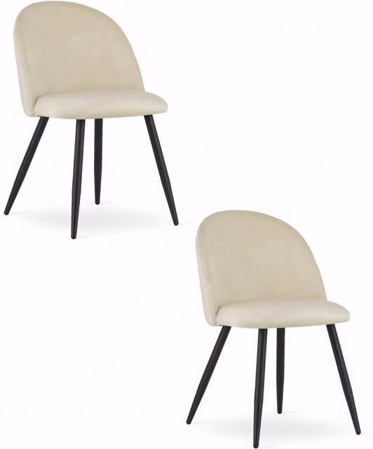 Set di 2 sedie Valora in velluto beige con gambe in metallo nero L: 47,5 cm, P: 42,5 cm, H: 76,5 cm