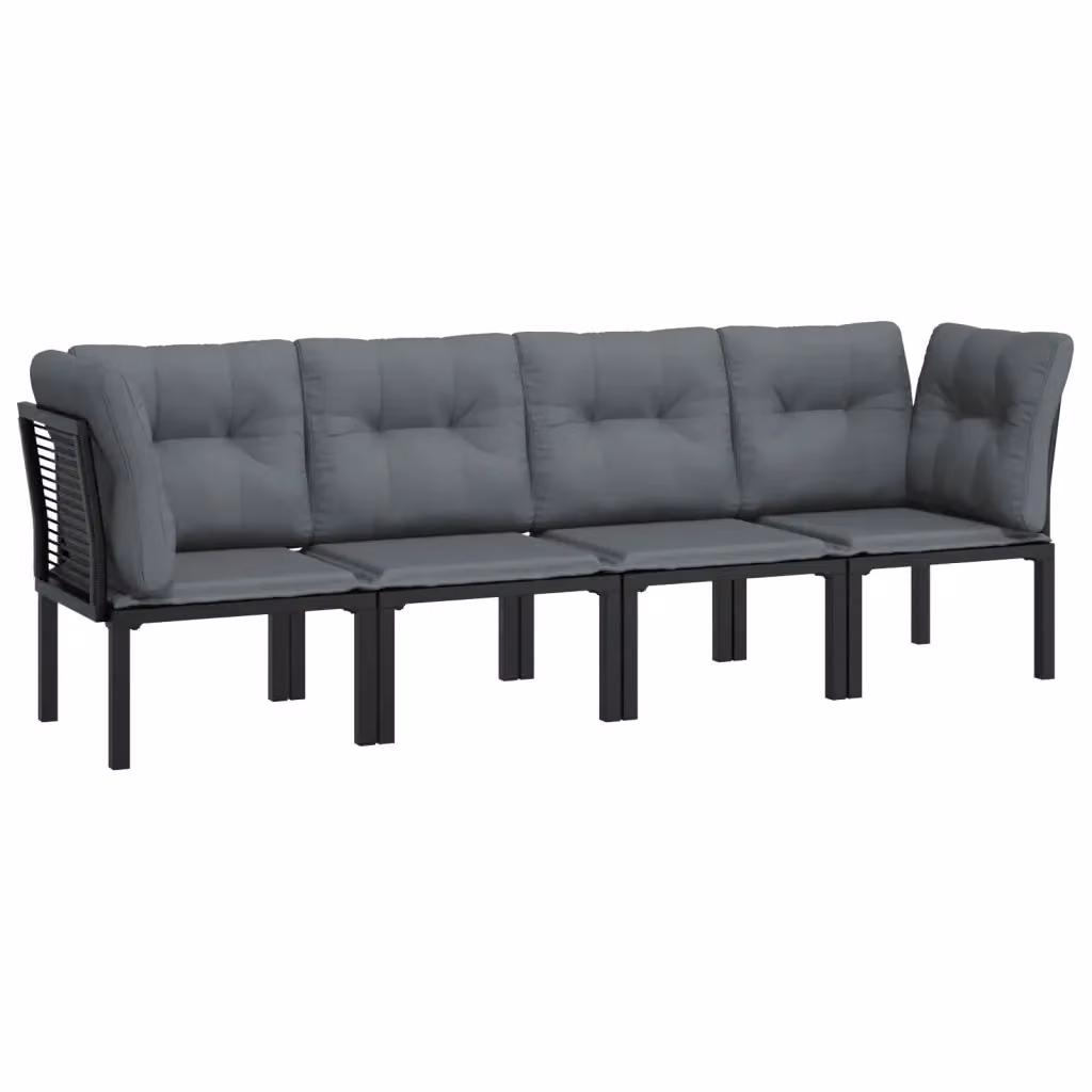 Set Salotto da Giardino vidaXL a Forma di L in Polyrattan con Cuscini, Nero e Grigio – 2