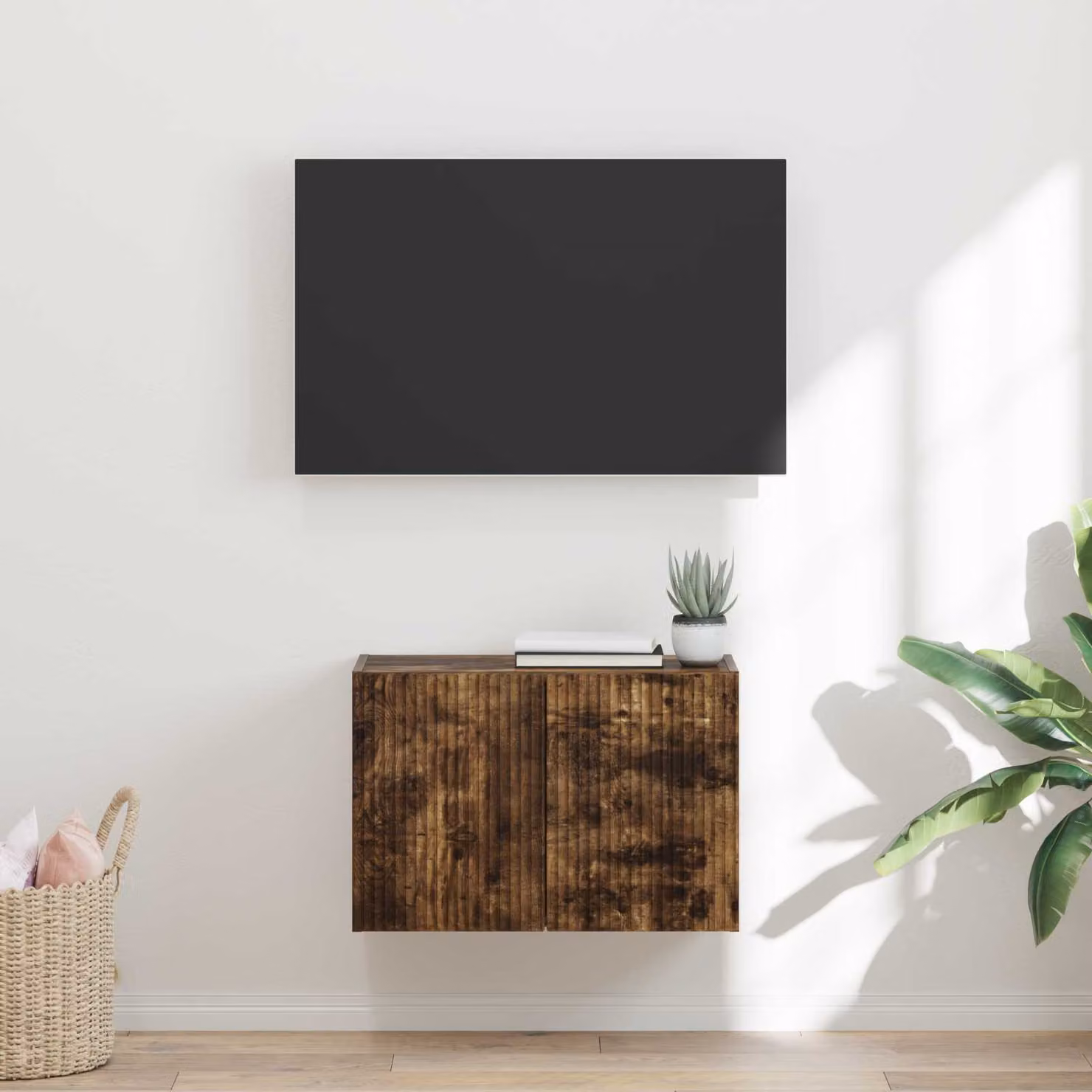 Mobile TV da parete vidaXL in MDF moderno, Rovere fumé, L: 59,5 cm, P: 31 cm, H: 40 cm