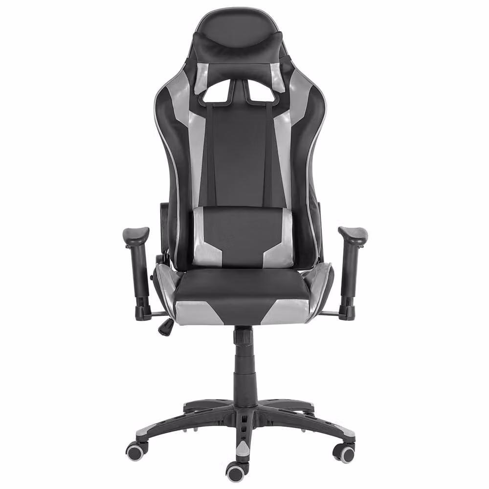Sedia da gaming BELIANI girevole in pelle sintetica nera e argento con poggiatesta e braccioli, regolabile in altezza L/P/H: 120 x 71 x 71 cm – 2