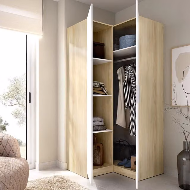Armadio da camera da letto DMORA Luber con ante a battente, appendiabiti e ripiani interni, finitura rovere, L: 95 cm, H: 204 cm – 1
