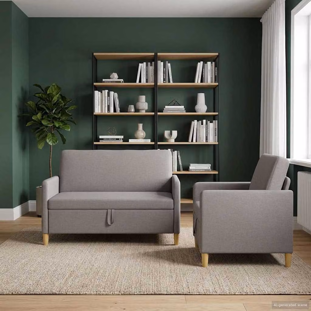 Set di 2 divani moderni vidaXL con contenitore e seduta sollevabile in tessuto beige e grigio per il tuo soggiorno