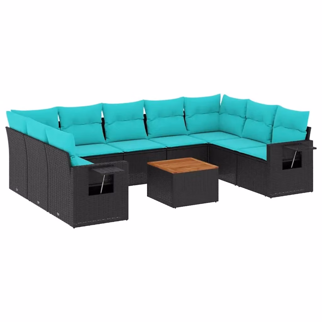 Set da giardino vidaXL in polyrattan nero con cuscini e tavolino da esterno a forma di U – 2
