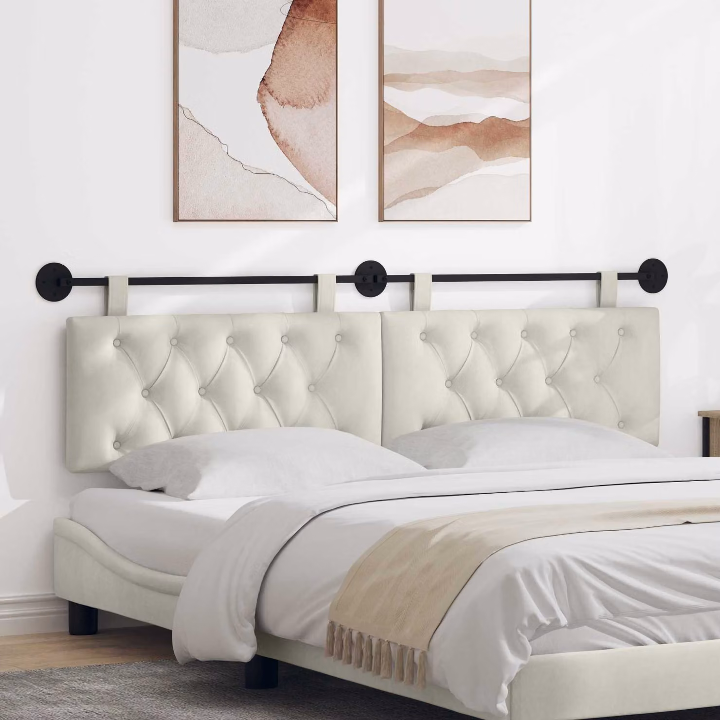 Testiera per letto sospesa vidaXL in velluto beige con illuminazione integrata L: 190 cm, H: 55 cm, P: 7 cm