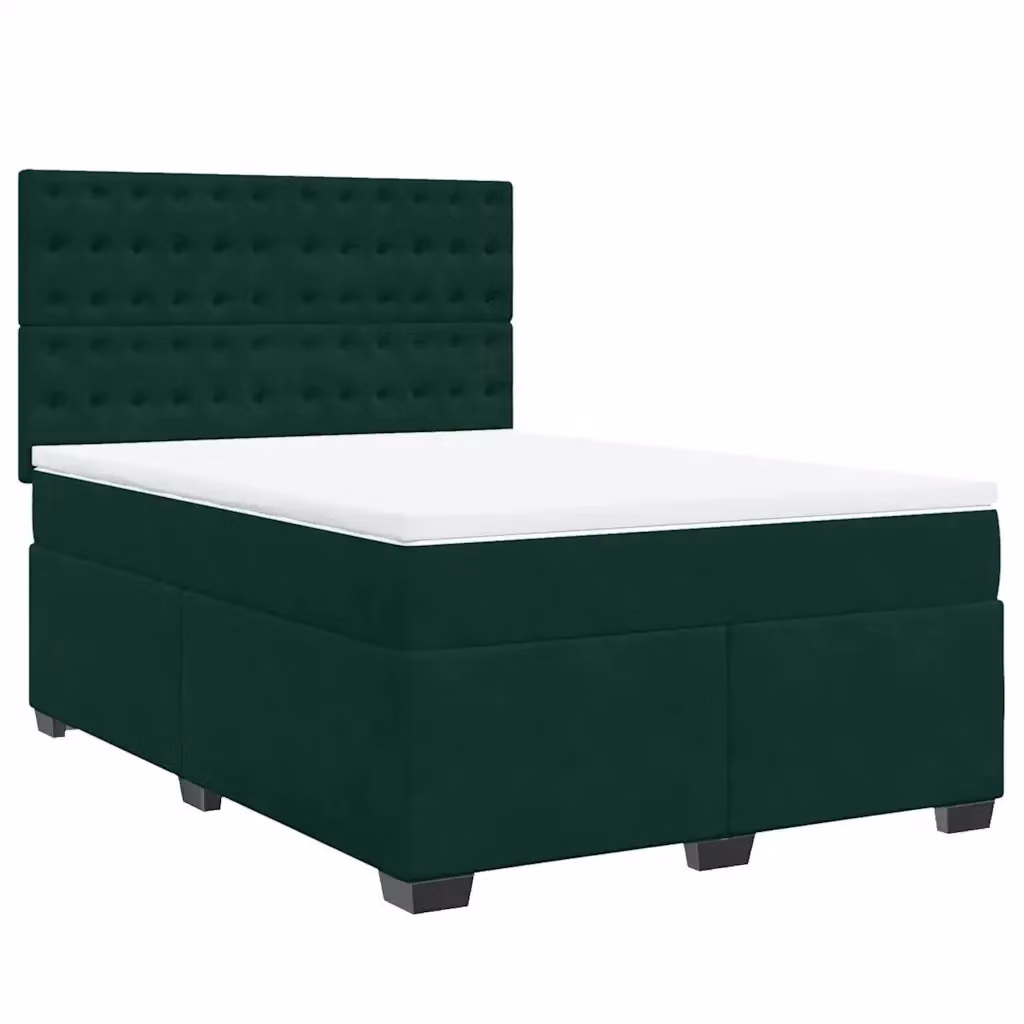Letto Ibrido vidaXL con Materasso e Struttura in Velluto Verde Scuro e Bianco L: 160 cm, P: 200 cm – 2