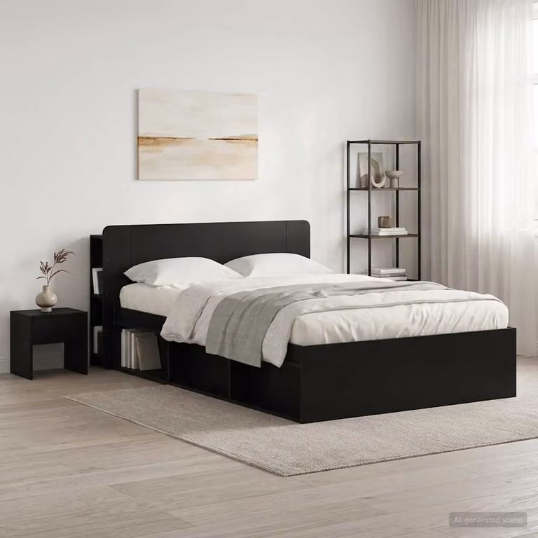 Testata del letto moderna vidaXL in legno ingegnerizzato nero con ripiano integrato L 135 x P 18,5 x H 80 cm
