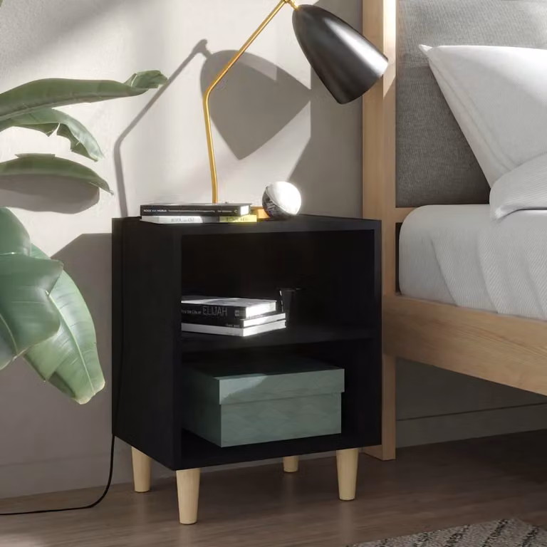 Set di 2 comodini vidaXL in stile scandinavo con gambe in legno massello, colore nero, L 40 cm x P 30 cm x H 50 cm