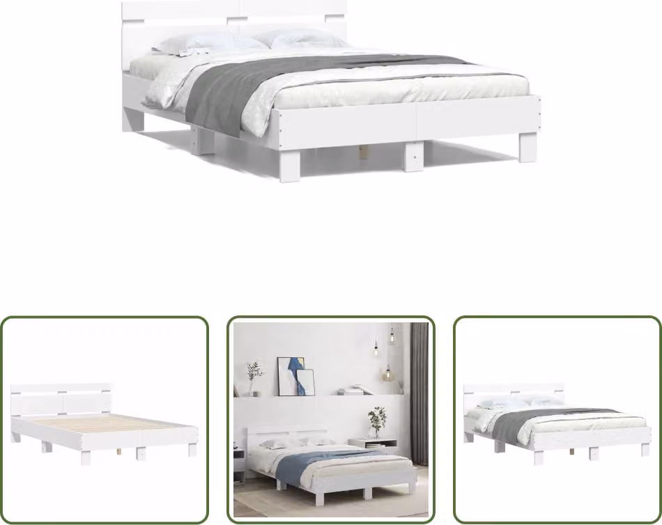 The Living Store Giroletto con testiera bianco 135 x 190 cm Materiale a base di legno