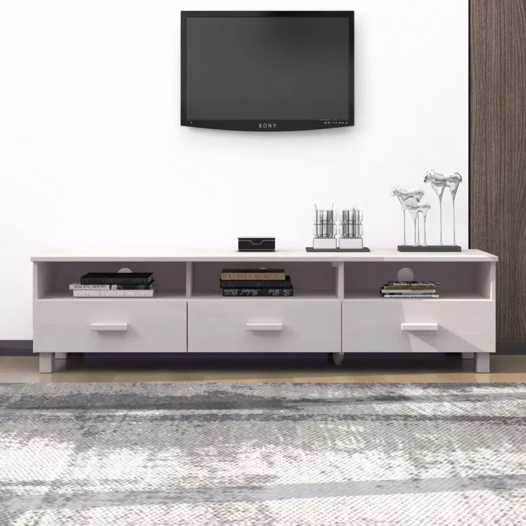 Mobile porta TV HAMAR bianco in legno massello di pino per soggiorno, L: 158 cm, P: 40 cm, H: 40 cm – 2