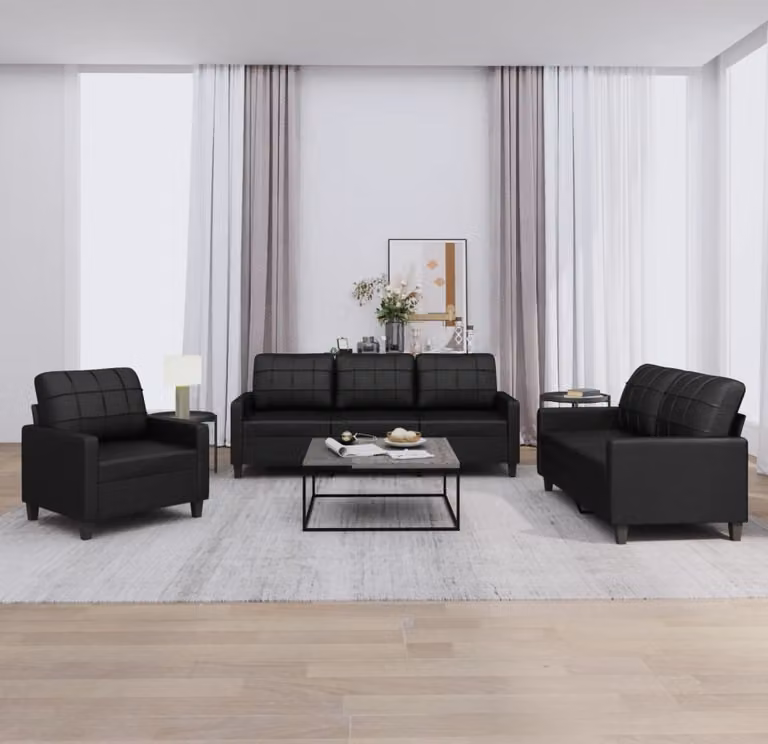 Maison Exclusive - Set divano 3 pezzi con cuscini in ecopelle nera
