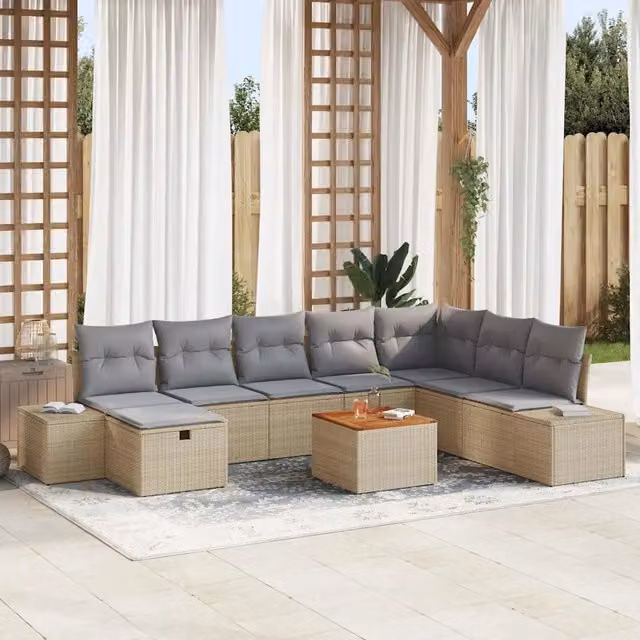 Set Divano da Giardino 9 pz Beige Poly Rattan 3360941