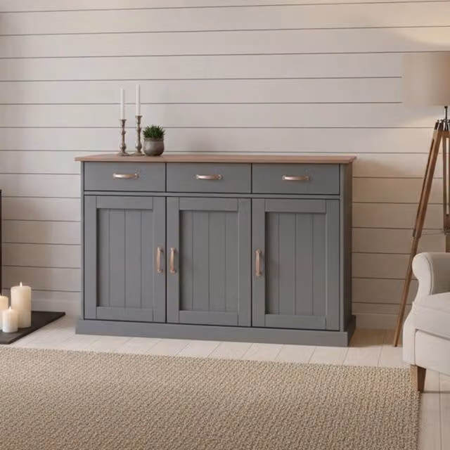 Madia Silius DMORA Credenza con 3 Cassetti in Legno Grigio L: 131 cm, P: 45 cm, H: 86 cm