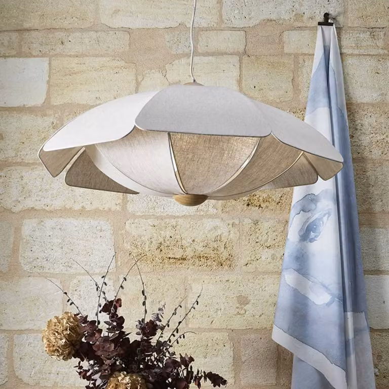 MARKET SET Lampada a sospensione Coquillage, dimmerabile, Crema / Ambra, Soggiorno / Sala da pranzo, Tessuto / Stoffa / Seta, Design, Lampada a sospensione