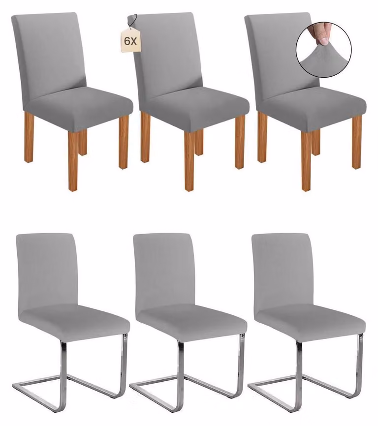 Copri-sedie elasticizzati, adatti a sedie a dondolo, removibili e lavabili, color grigio chiaro, set da 6