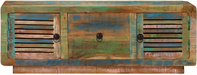 Mobile Porta TV vidaXL in Legno Massello Multicolore Stile Vintage L: 110 cm, P: 30 cm, H: 40 cm