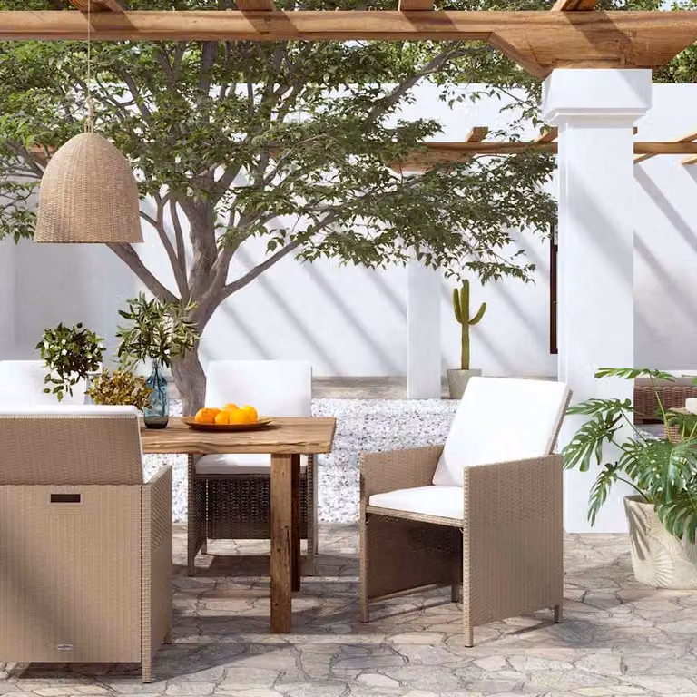 Set di 4 sedie da giardino vidaXL in polyrattan beige con cuscini e braccioli